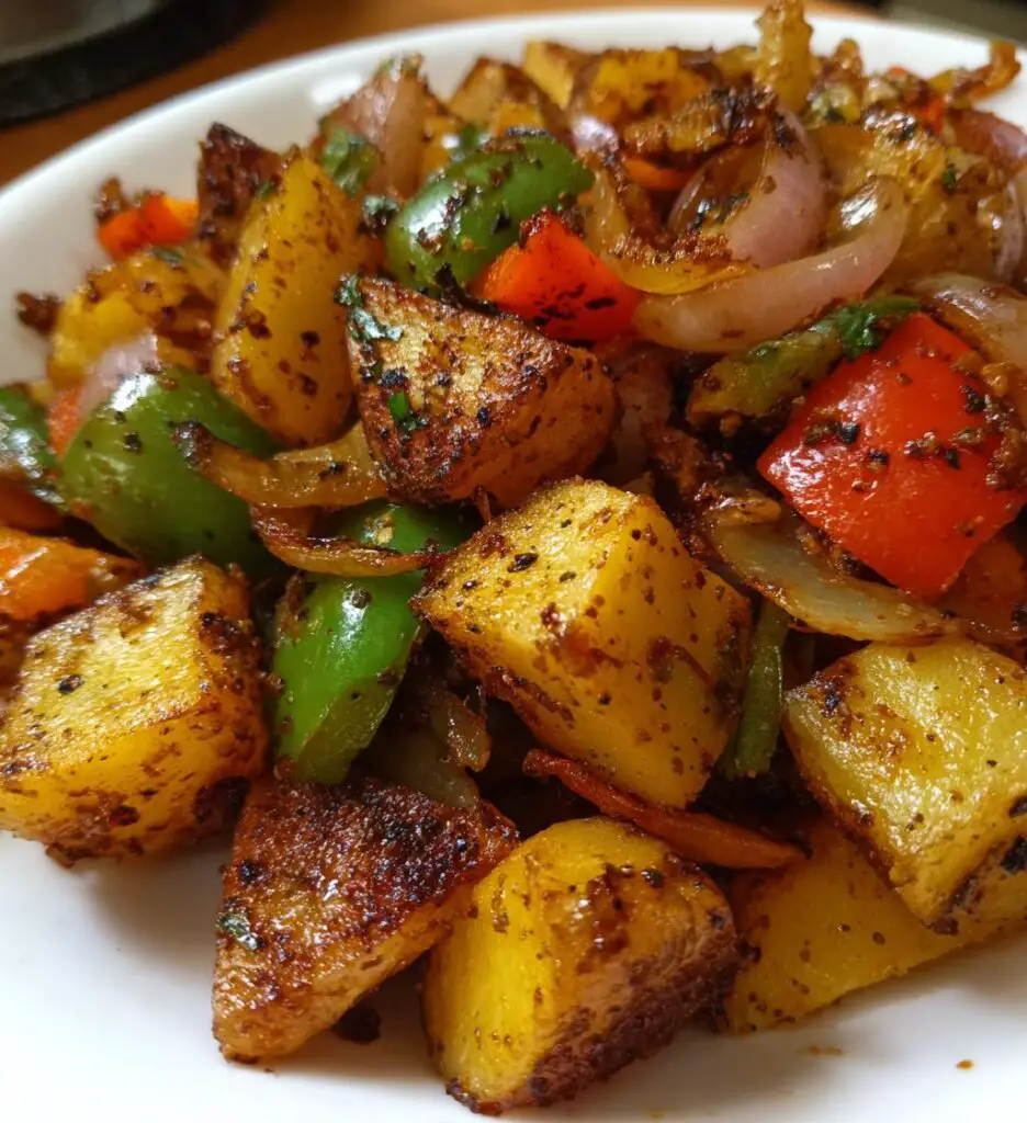 fried potatoes and onions peppers