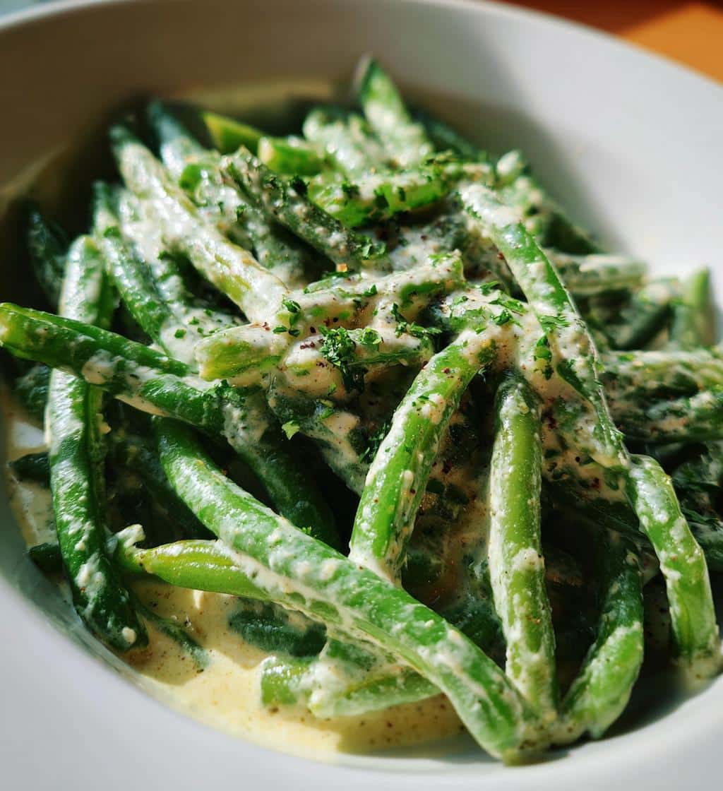green beans in creamy parmesan sauce