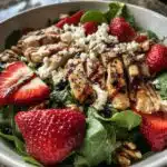 grilled chicken salad with strawberries and spinach