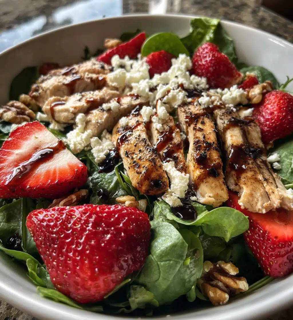 grilled chicken salad with strawberries and spinach