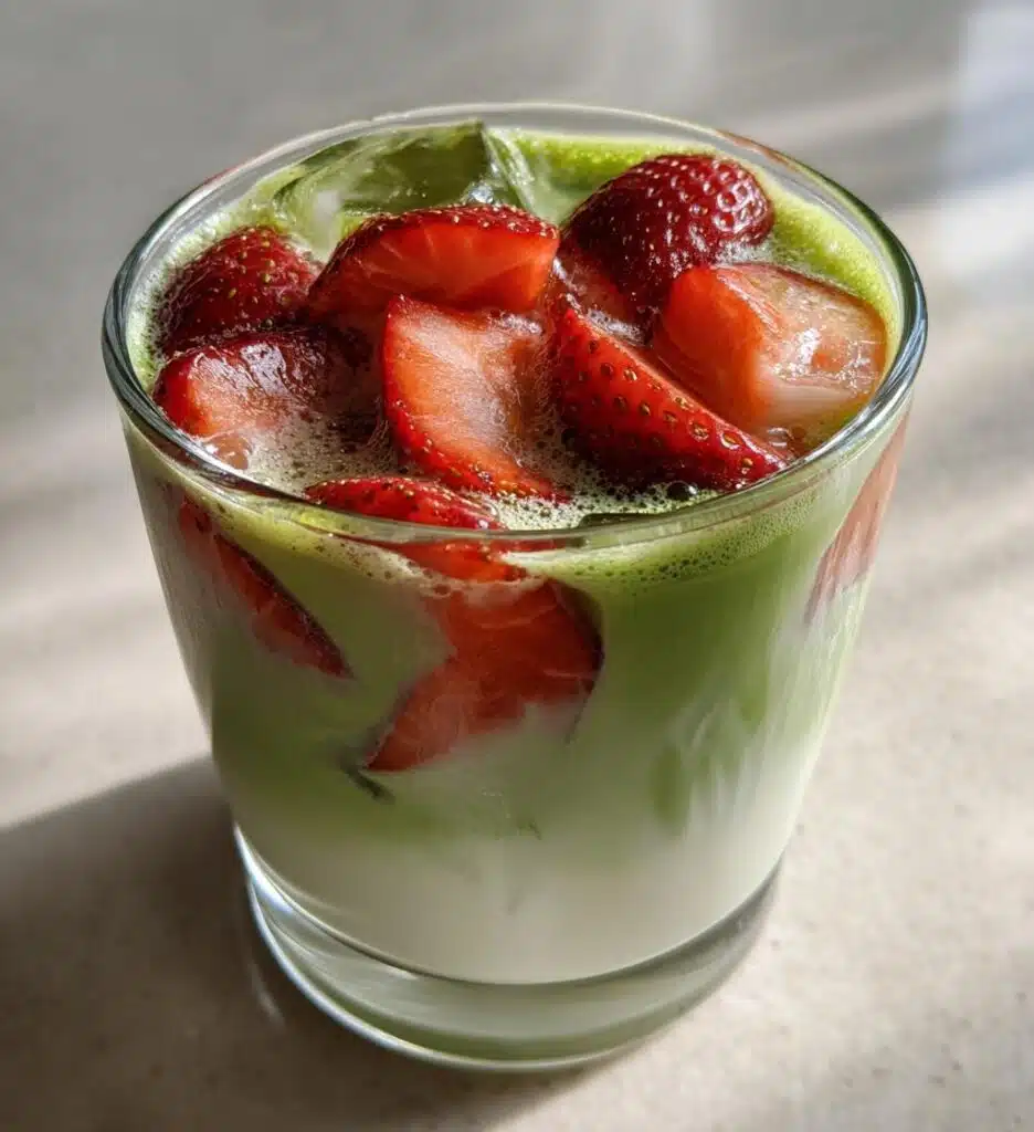 iced strawberry matcha latte