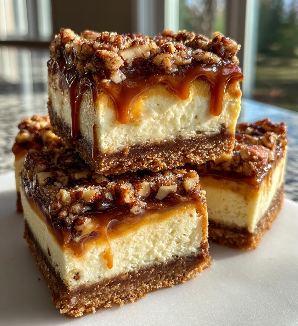 praline crumb caramel cheesecake bars