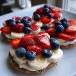 red white and blue mini fruit pizzas