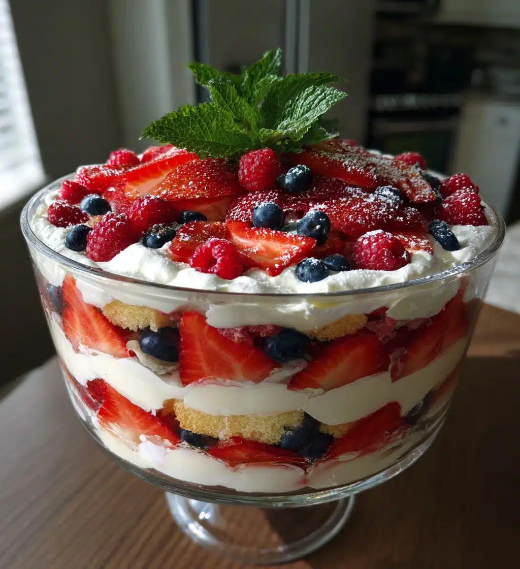 red white and blueberry trifle - detail 1