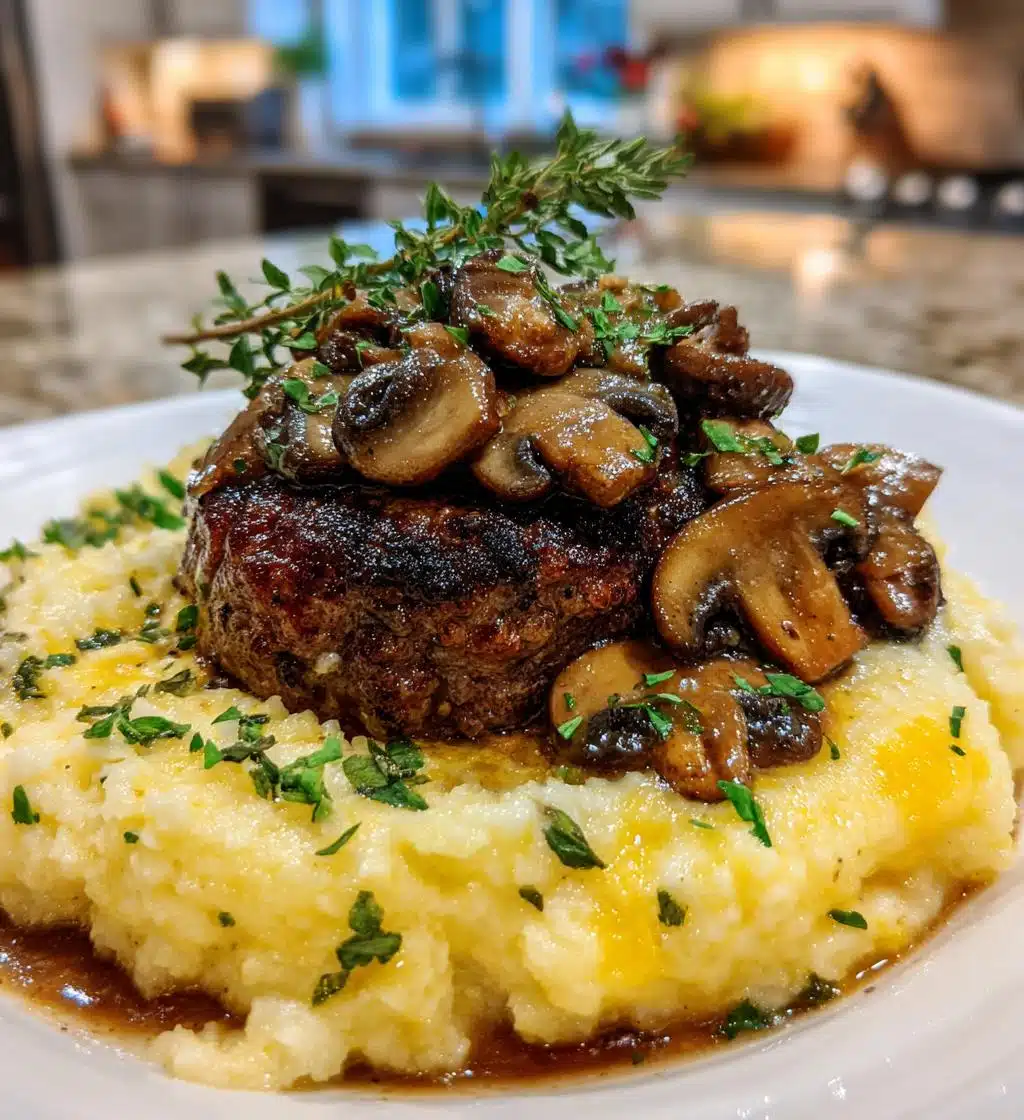 salisbury steak garlic mash potatoes mushroom - detail 1