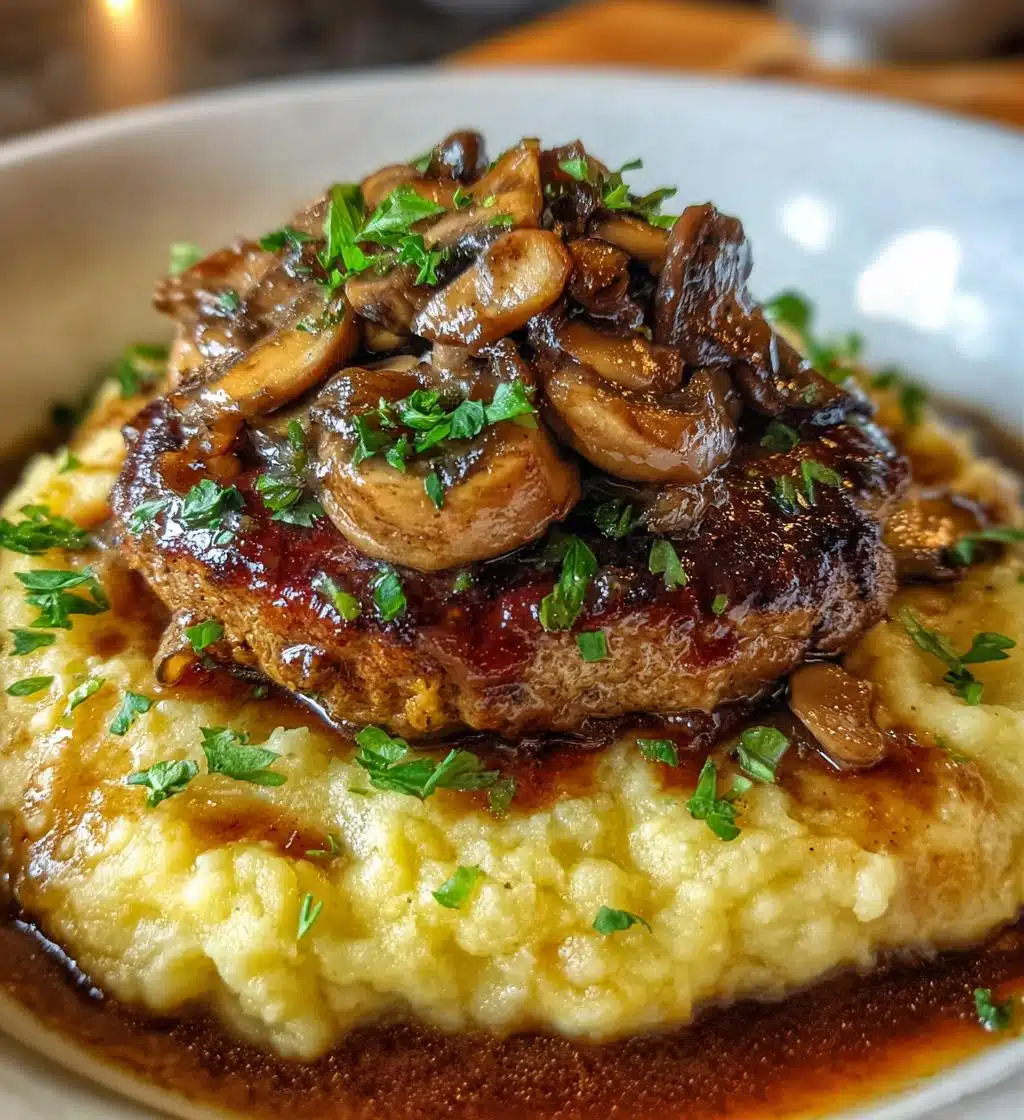 salisbury steak garlic mash potatoes mushroom