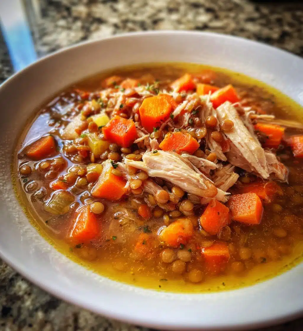 slow cooker chicken and lentil soup - detail 1
