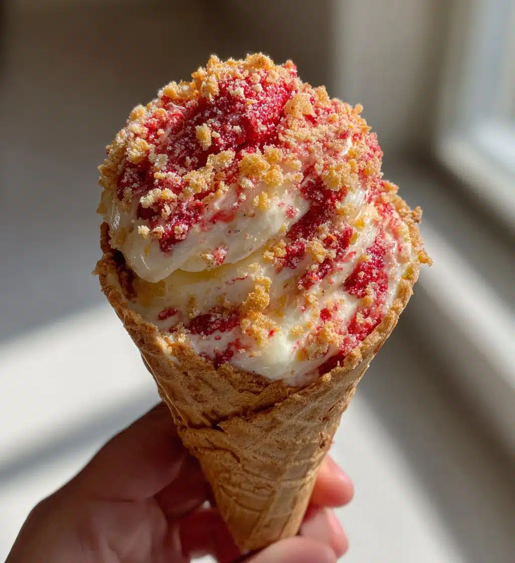 strawberry crunch cheesecake cones - detail 1