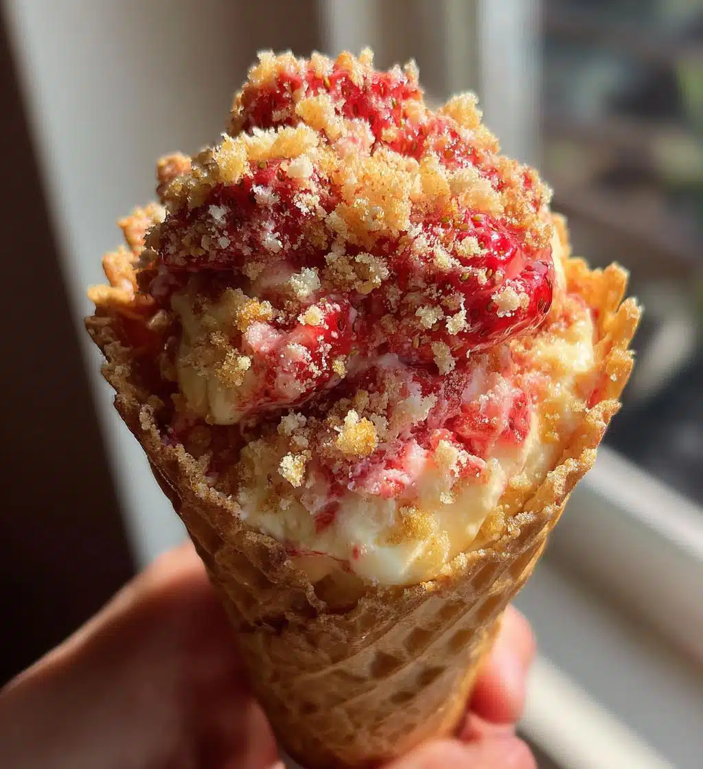 strawberry crunch cheesecake cones