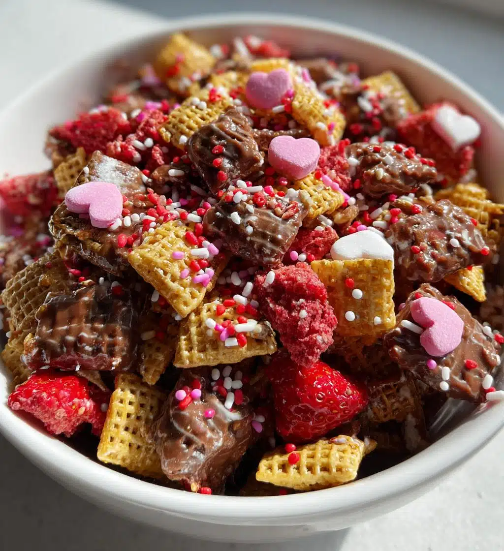 strawberry valentines chex mix - detail 1