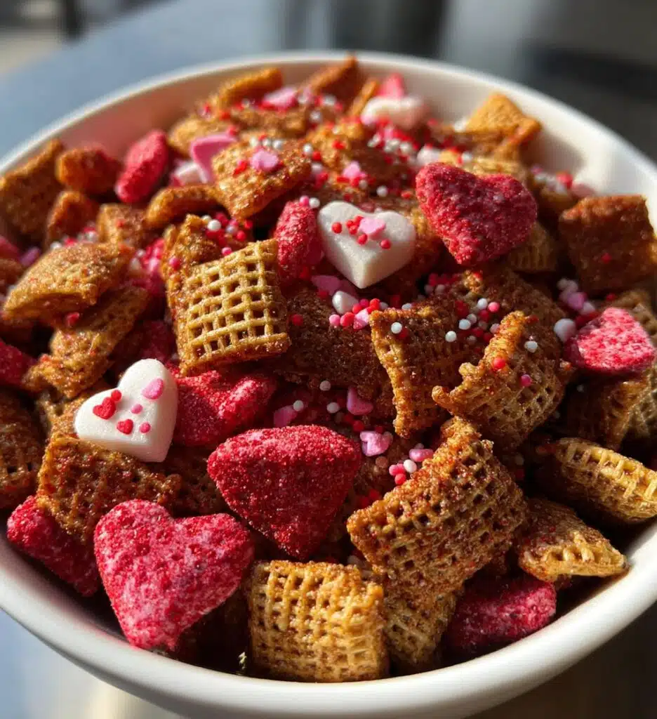 strawberry valentines chex mix