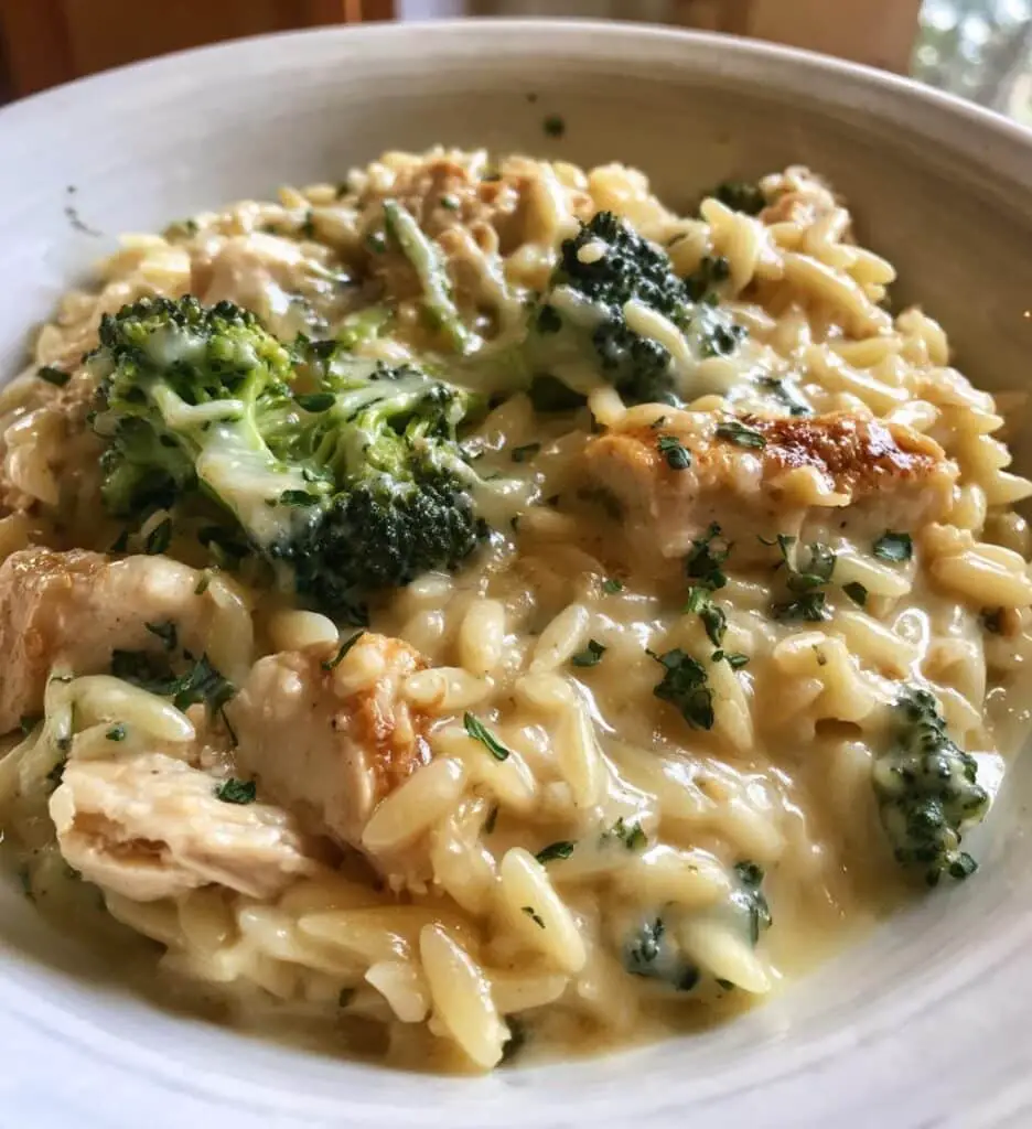 Creamy Cheesy Chicken Broccoli Orzo