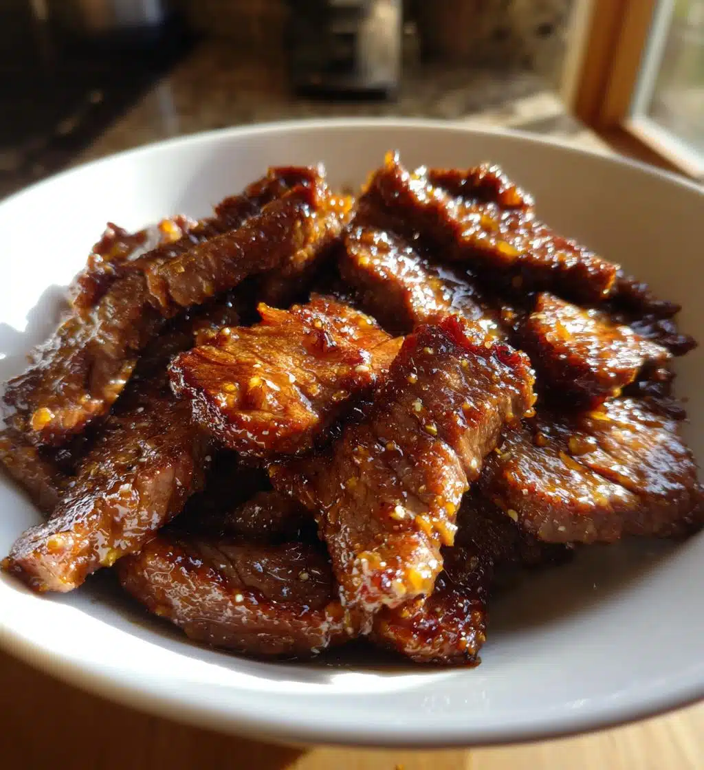 air fryer honey glazed steak strips - detail 1