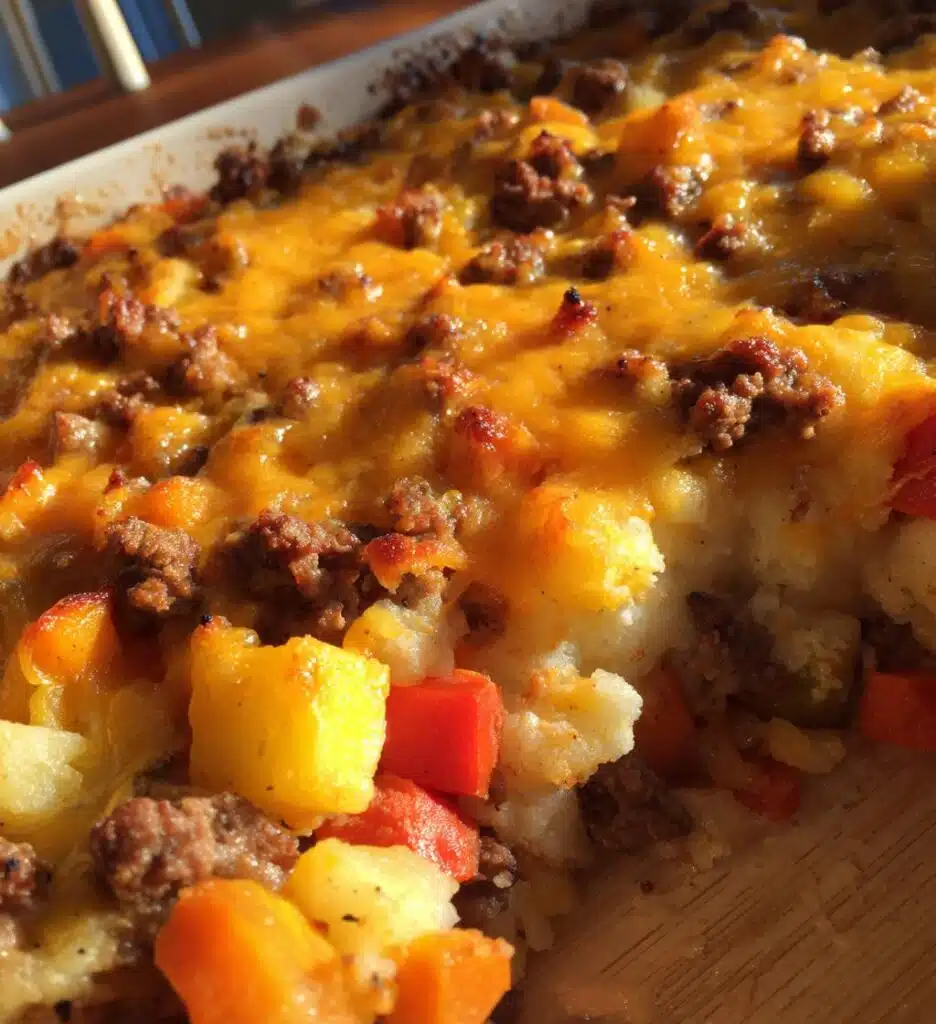 amish hamburger with fall veggies bake