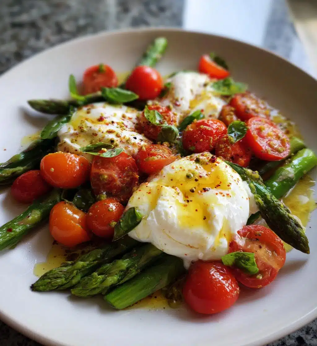 asparagus tomato salad with burrata cheese - detail 1