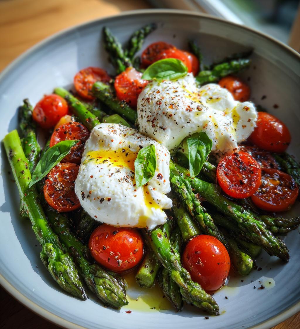 asparagus tomato salad with burrata cheese