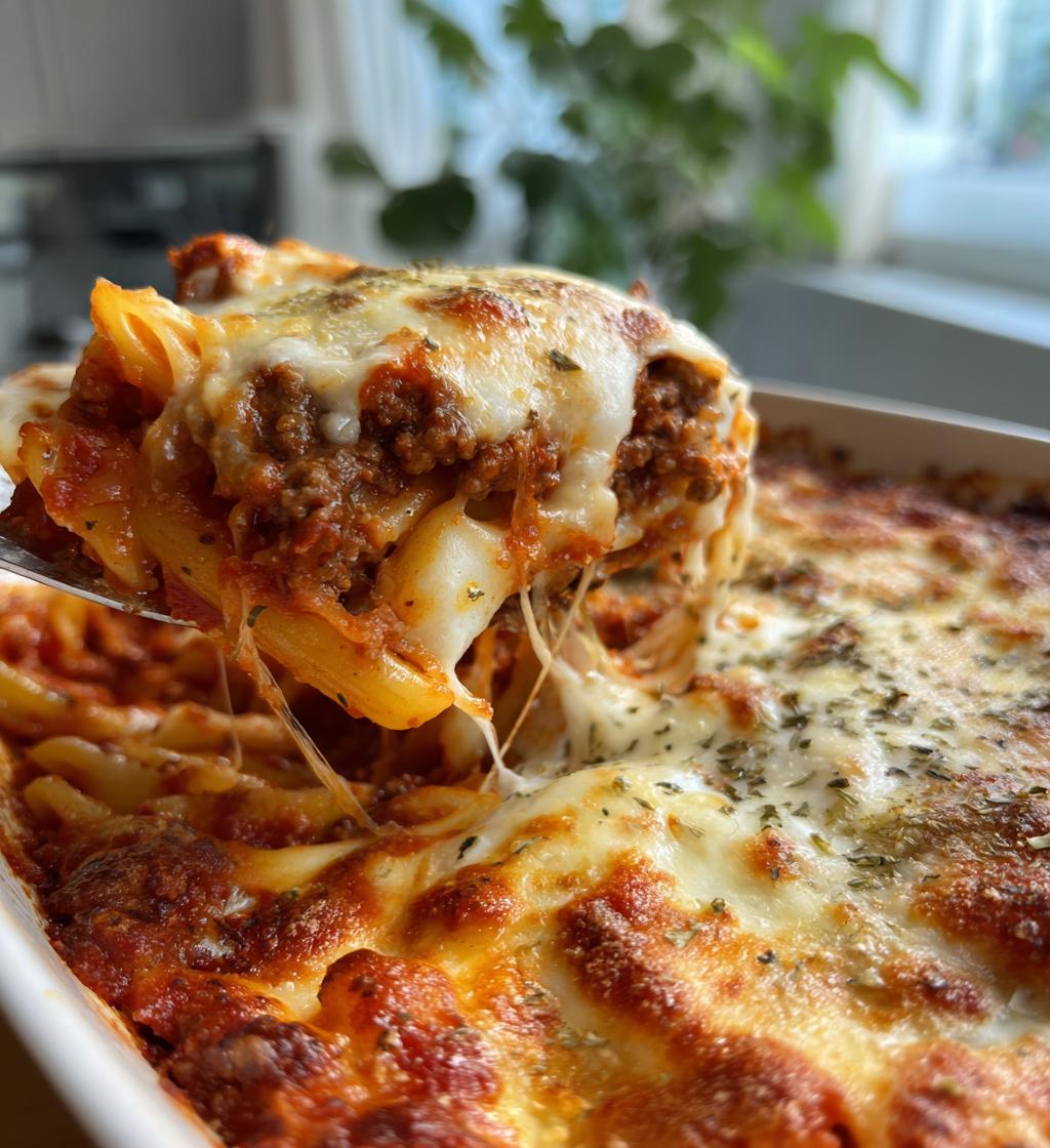 baked ziti with ground beef and ricotta - detail 1