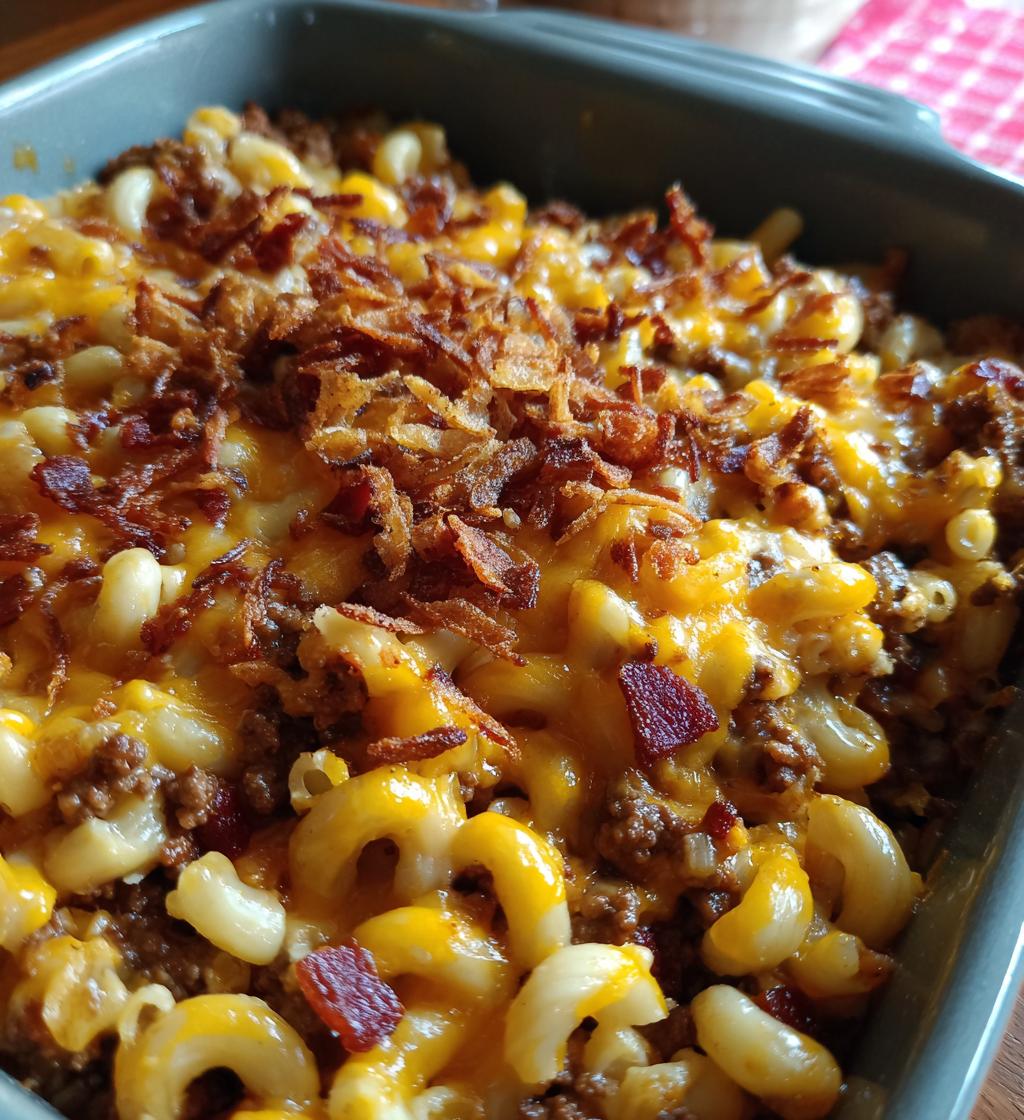bbq cheeseburger mac n cheese casserole - detail 1