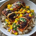 blackened salmon bowl with mango salsa chipotle crema