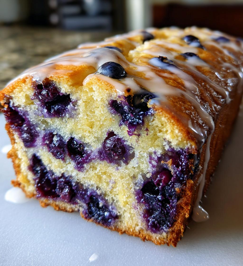 blueberry lemon bread with lemon glaze - detail 1