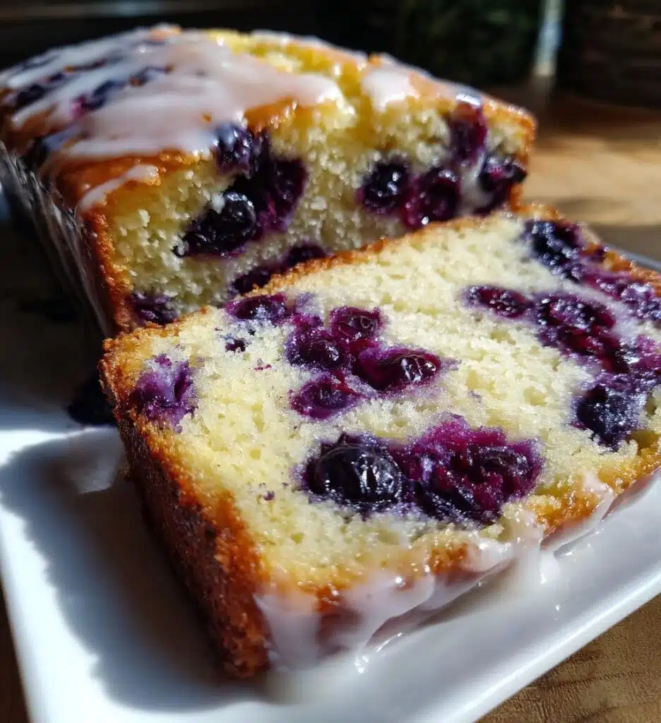 blueberry lemon bread with lemon glaze
