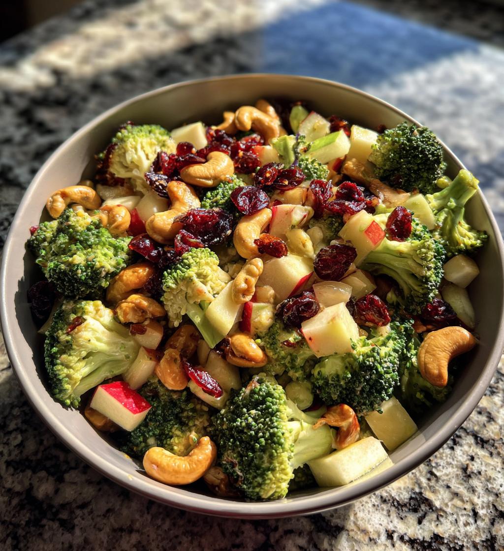 broccoli cashew salad with apples pears and cranberries - detail 1