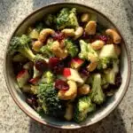 broccoli cashew salad with apples pears and cranberries