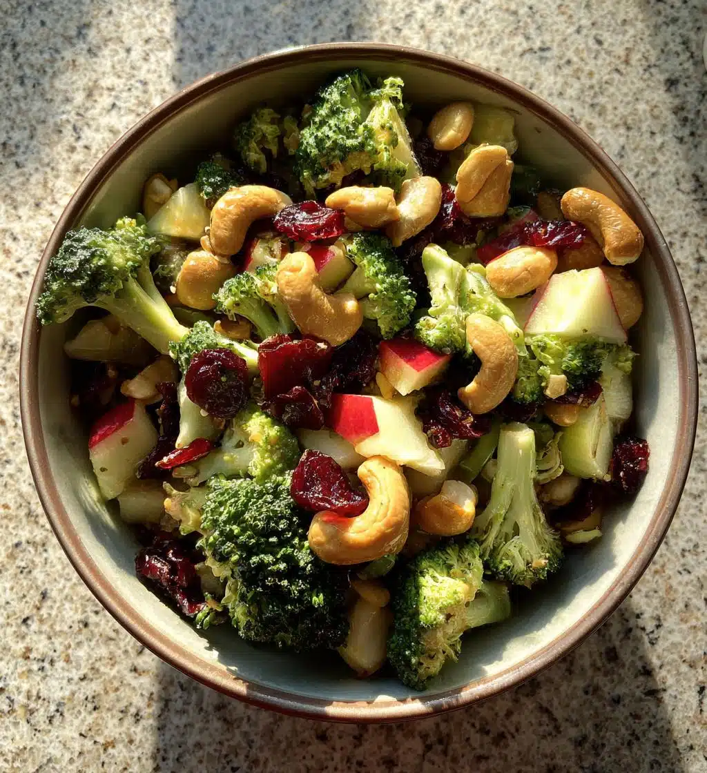broccoli cashew salad with apples pears and cranberries