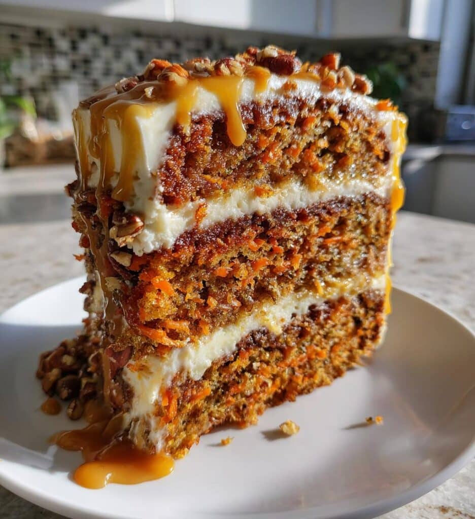 caramel pecan carrot heaven cake