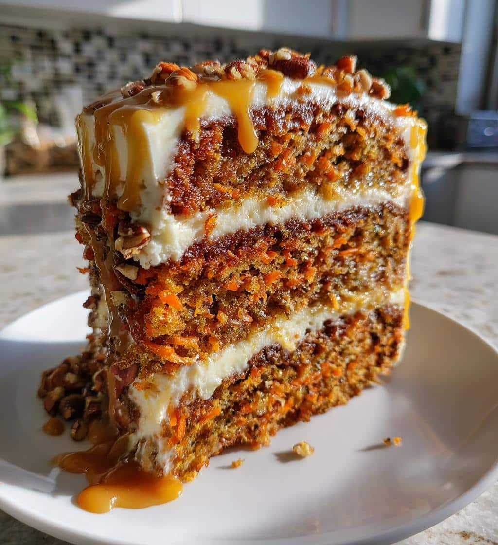 caramel pecan carrot heaven cake