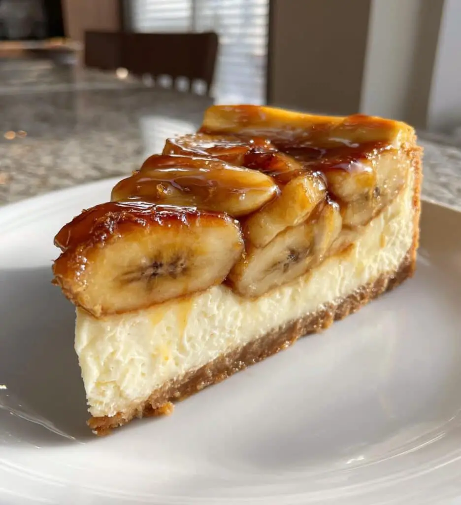 caramelized banana cheesecake with rum glaze