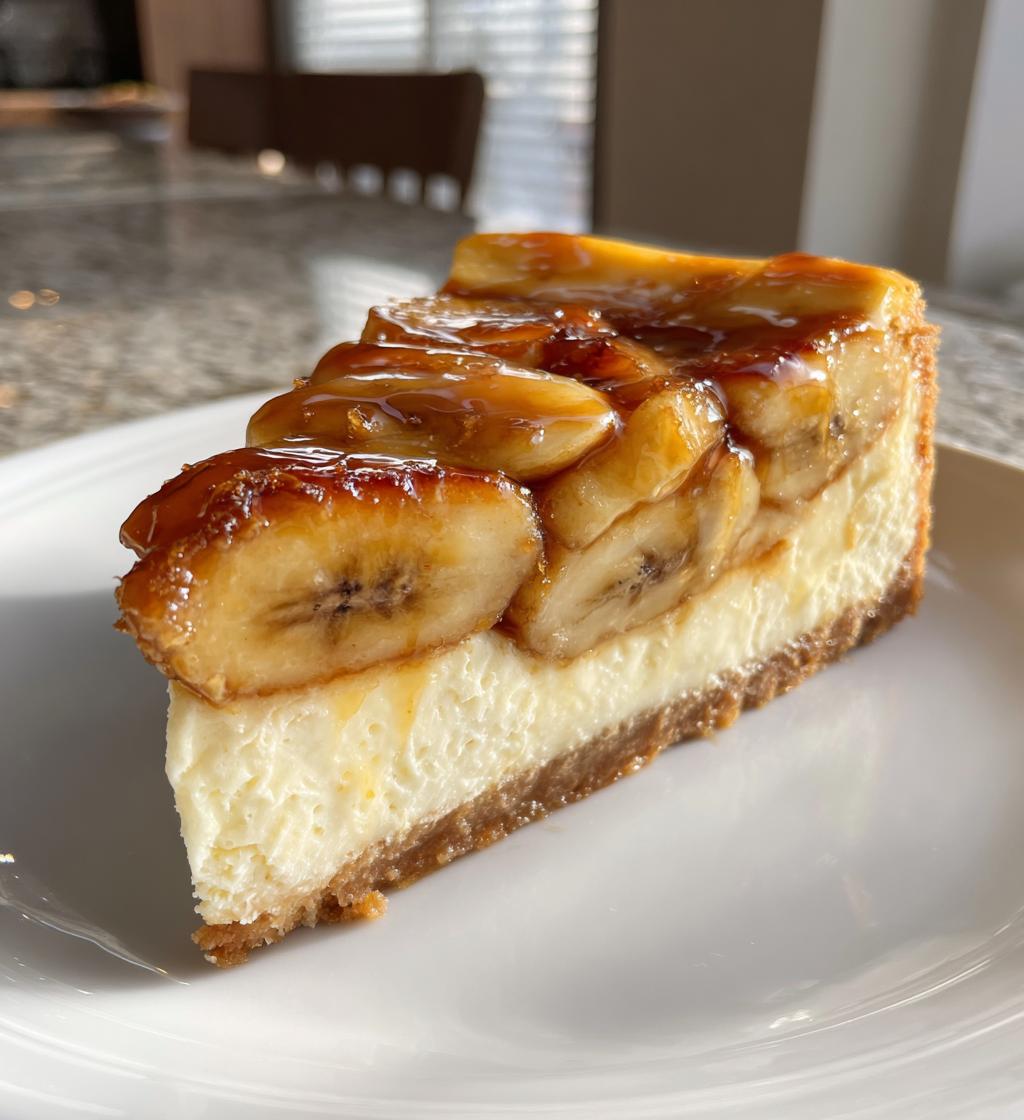 caramelized banana cheesecake with rum glaze