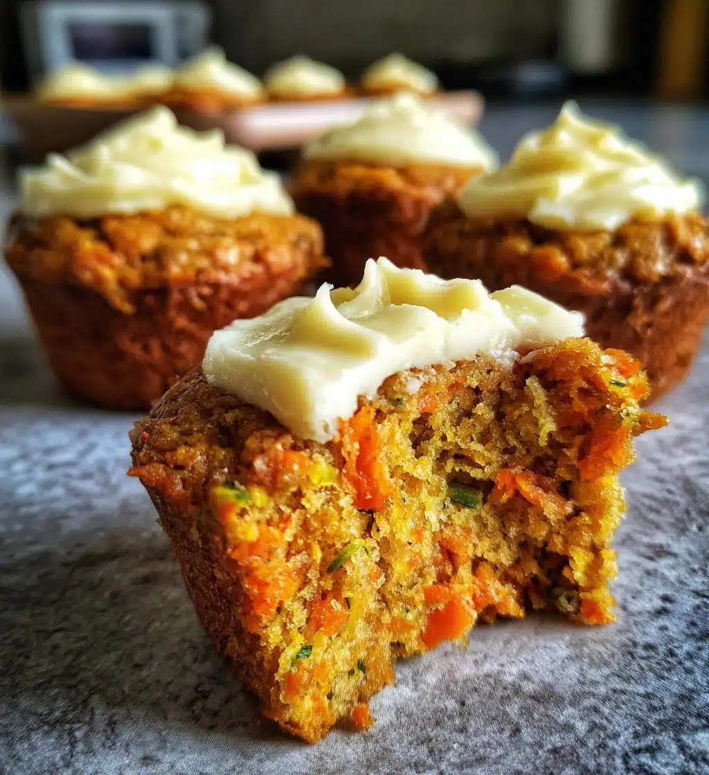 carrot apple zucchini muffins with cream cheese frosting - detail 1