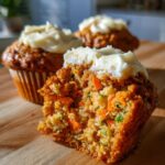 carrot apple zucchini muffins with cream cheese frosting