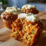 carrot apple zucchini muffins with cream cheese frosting