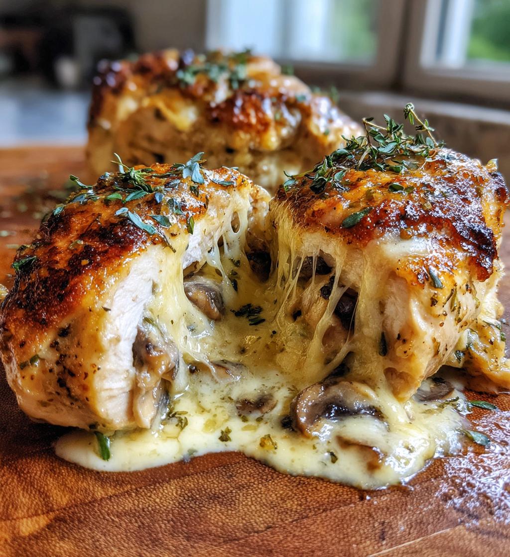 cheesy garlic butter mushroom stuffed chicken