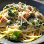 cheesy garlic chicken and broccoli pasta