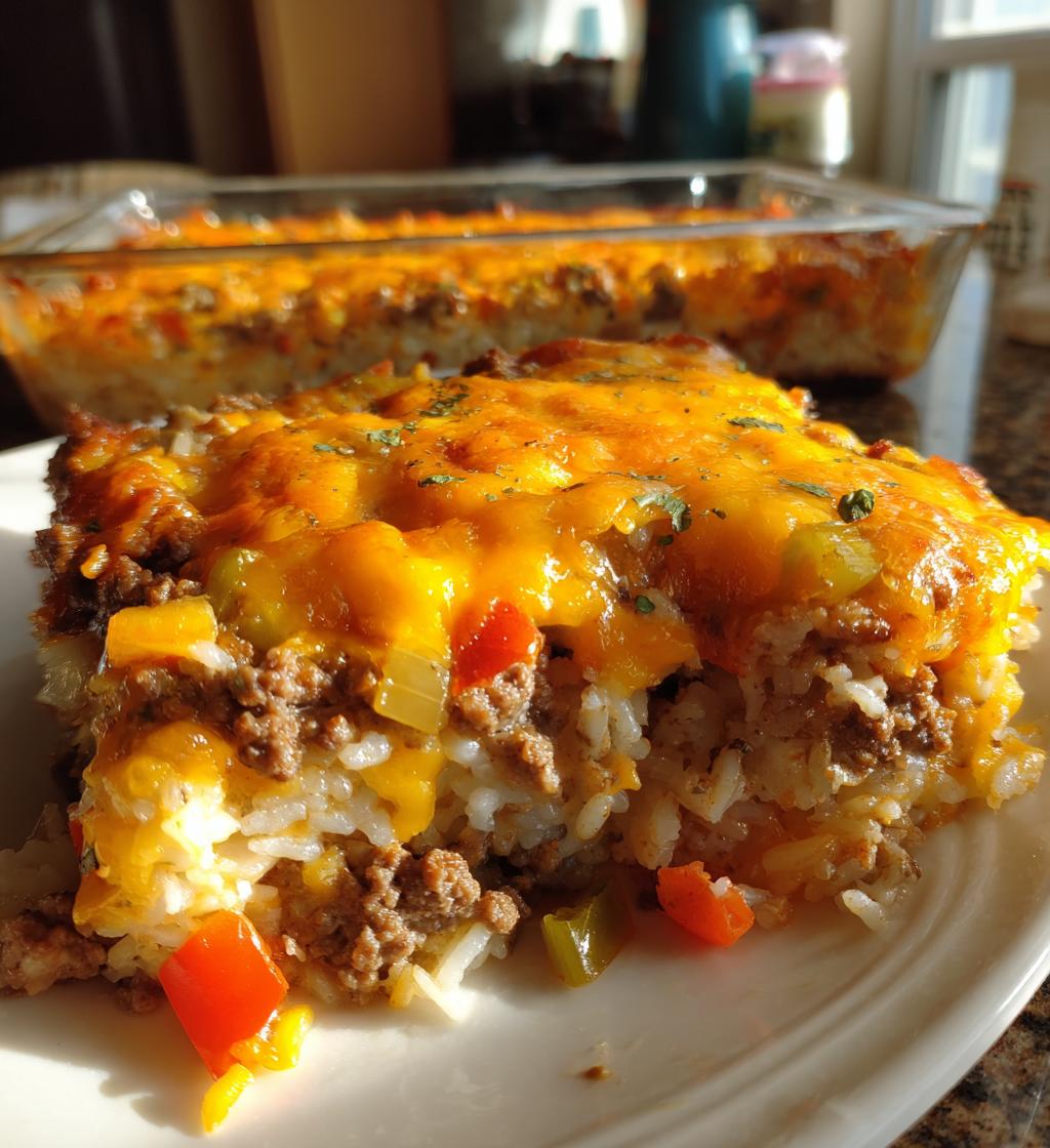 cheesy hamburger rice casserole