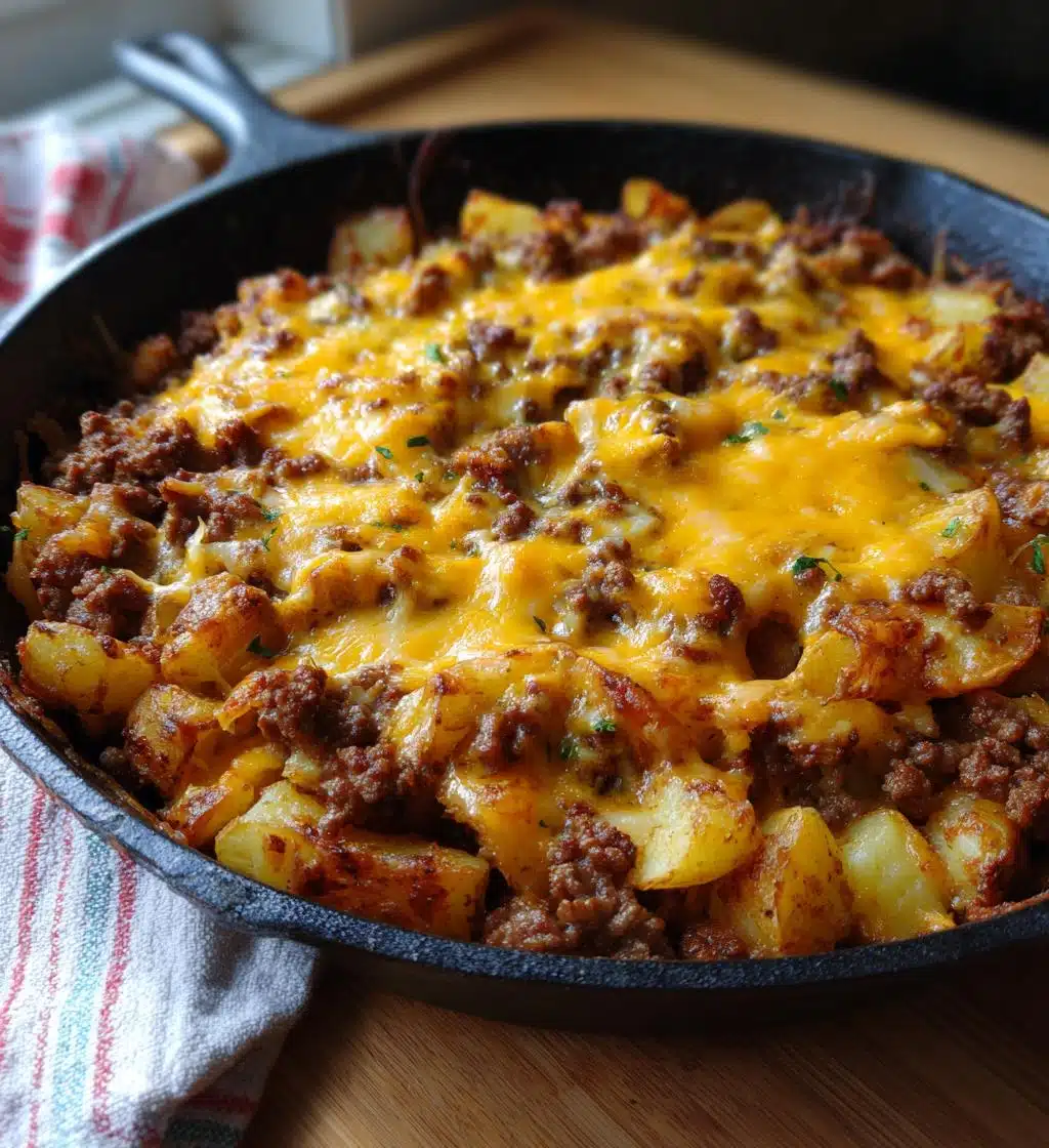 cheesy one pan meat potato skillet - detail 1