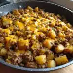 cheesy one pan meat potato skillet