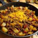 cheesy one pan meat potatoes recipe