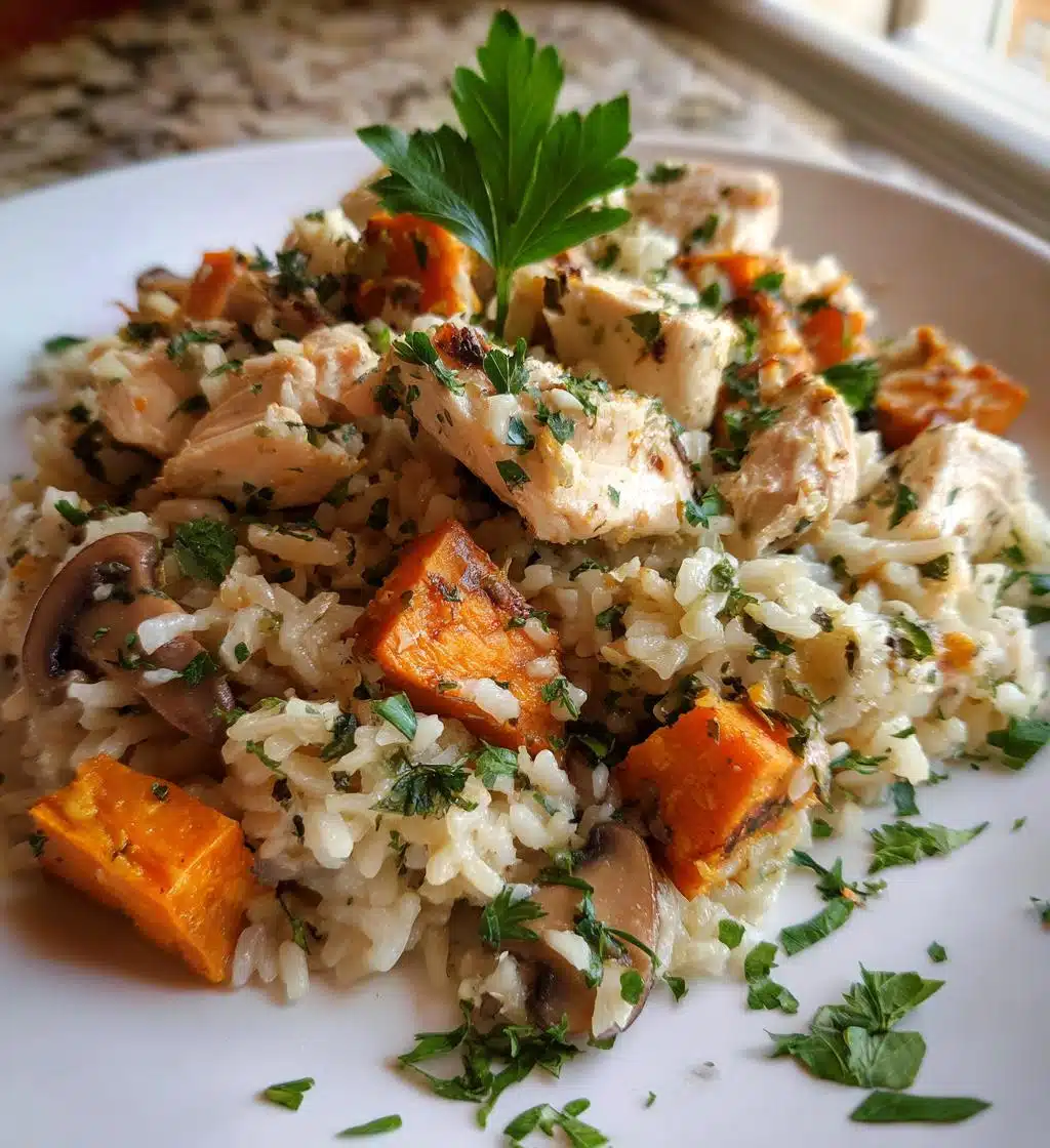 chicken and wild rice with roasted sweet potatoes and mushrooms - detail 1