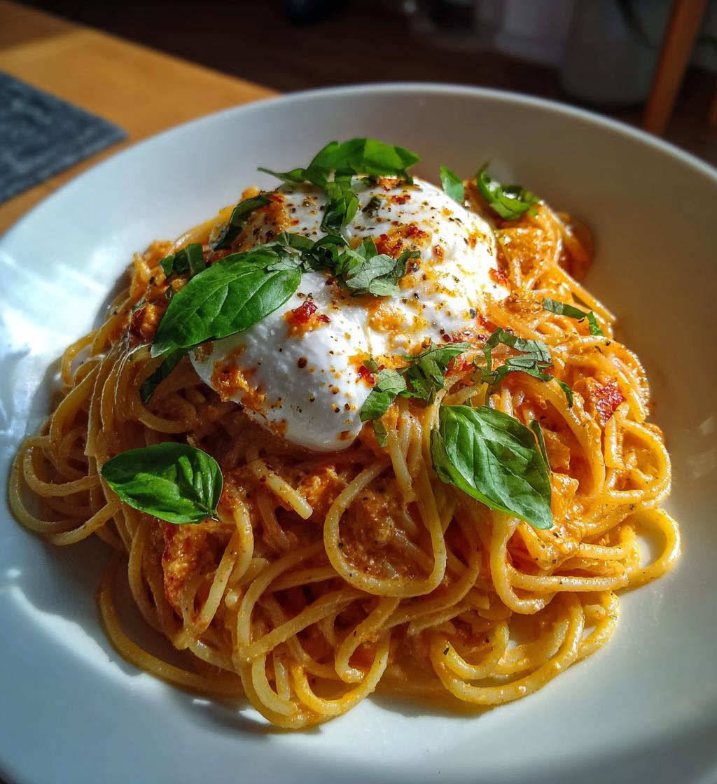 chicken spaghetti with burrata - detail 1