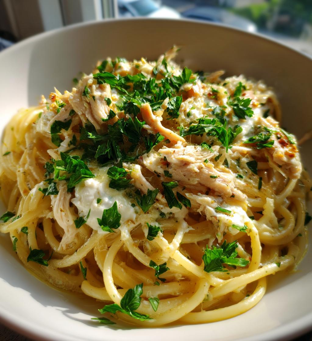 chicken spaghetti with burrata and lemon butter garlic sauce - detail 1