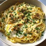 chicken spaghetti with burrata and lemon butter garlic sauce