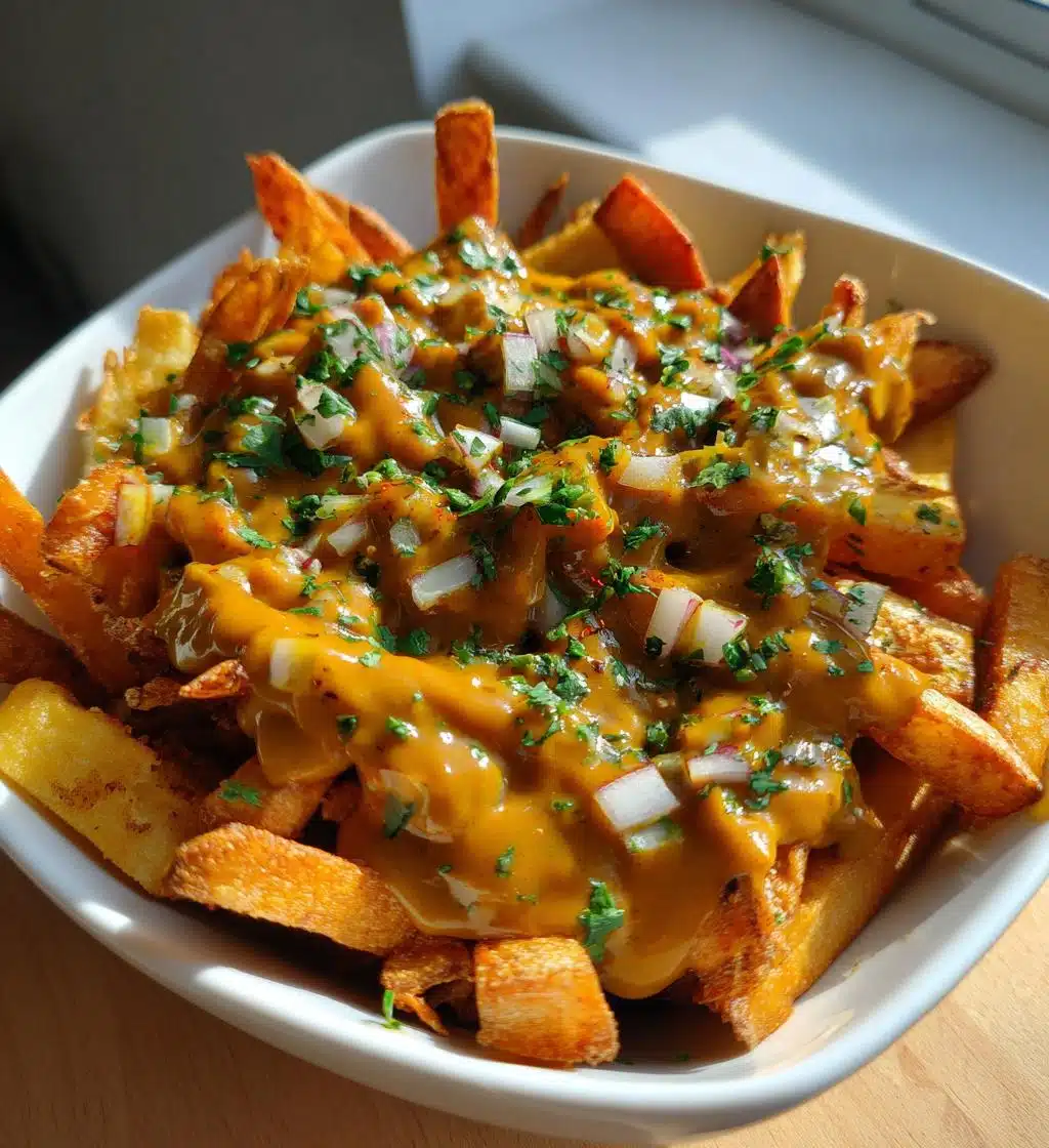 chips and curry sauce - detail 1