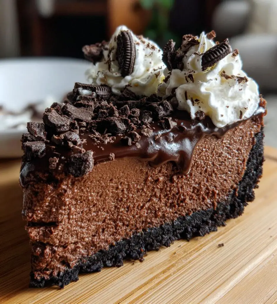 chocolate cheesecake with an oreo crust