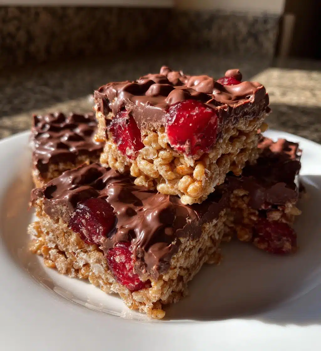 chocolate covered cherry rice krispies treats - detail 1