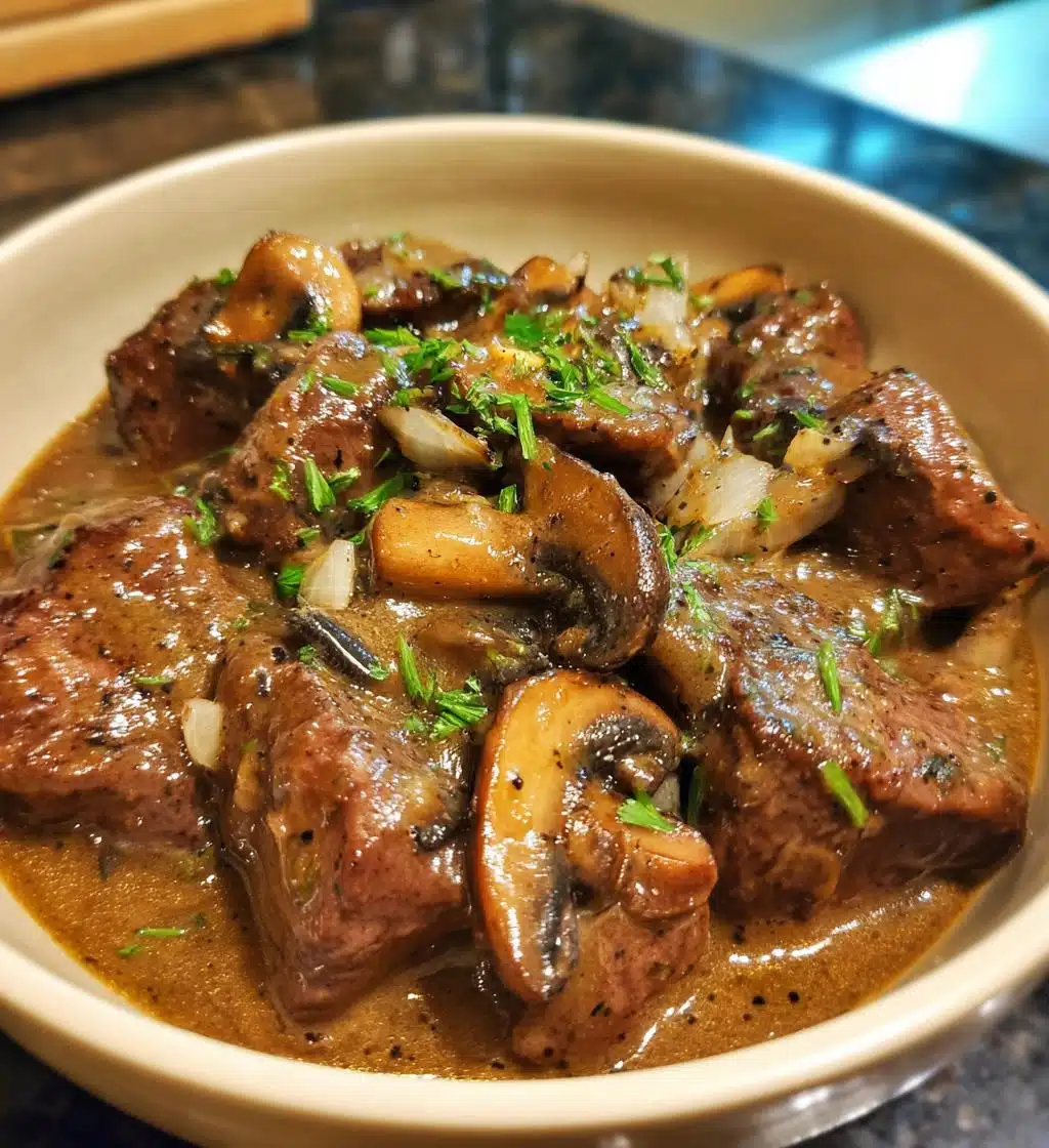 creamy crockpot beef tips mushrooms - detail 1