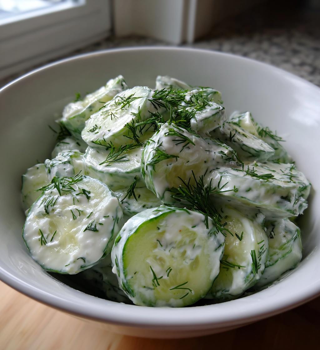 creamy cucumber salad with greek yogurt dressing - detail 1